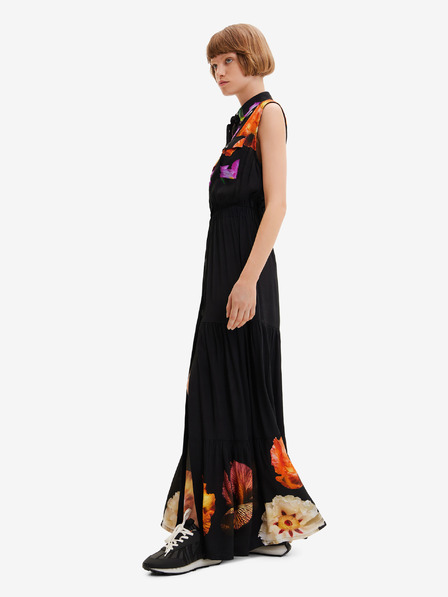Desigual Desigual Suiza-Lacroix Čierne dámske košeľové maxi šaty s kvetmi