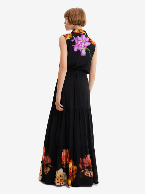 Desigual Desigual Suiza-Lacroix Čierne dámske košeľové maxi šaty s kvetmi