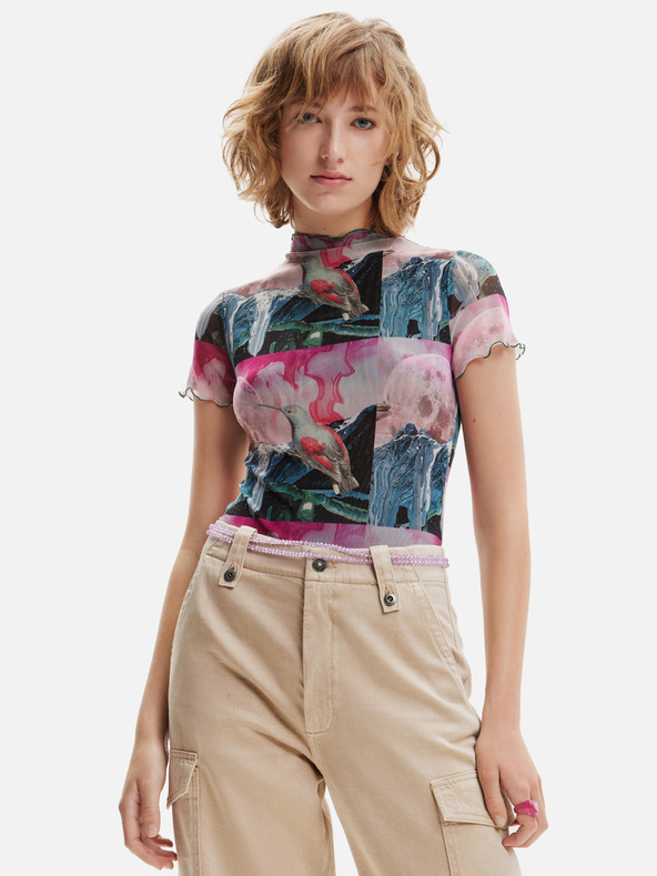 Desigual Dámske vzorované body Desigual Colibrí zelená a ružová