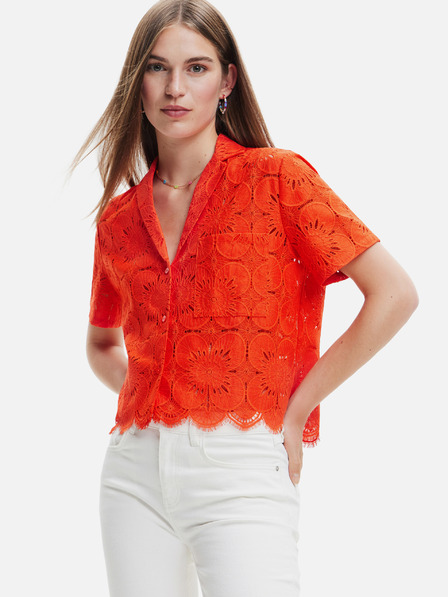 Desigual Oranžové dievčenské čipkované tričko Desigual Preston