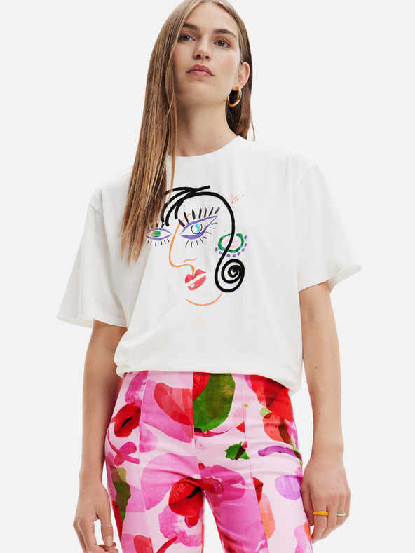 Desigual Biele dámske tričko Desigual s tvárou