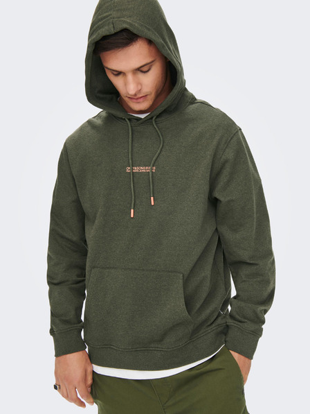 ONLY & SONS Khaki mikina s kapucňou ONLY & SONS Elon