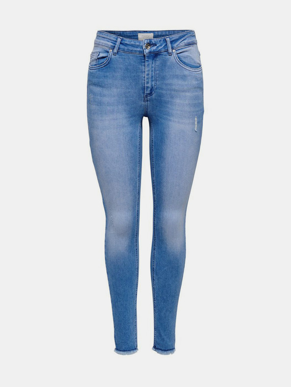 ONLY Modré úzke džínsy s roztřepenými lemami ONLY Blush