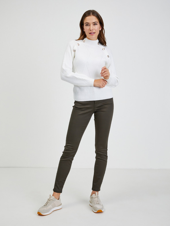 Orsay Biely dámsky rebrovaný sveter s ozdobnými gombíkmi ORSAY