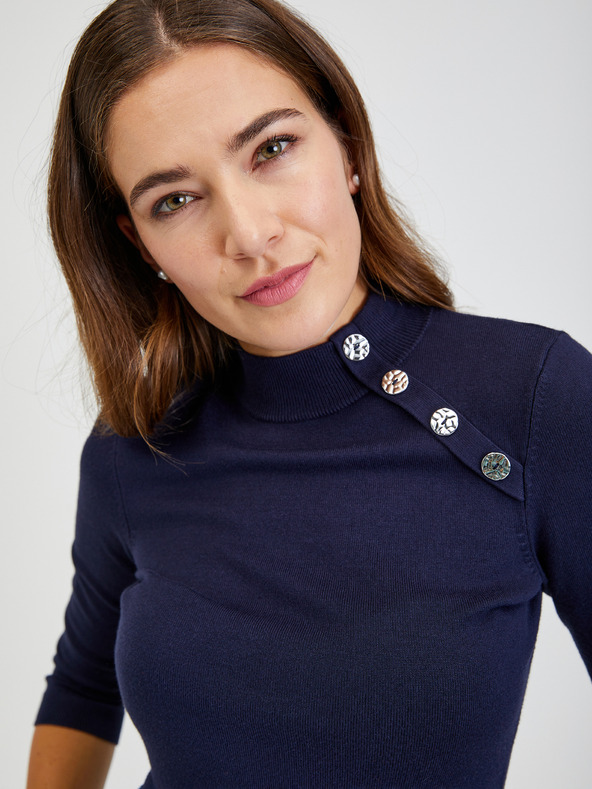 Orsay Tmavomodrý dámsky sveter s ozdobnými gombíkmi ORSAY