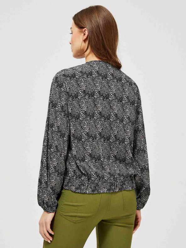 Moodo Moodo Šedo-čierna dámska blúzka s malým vzorom a mašľou