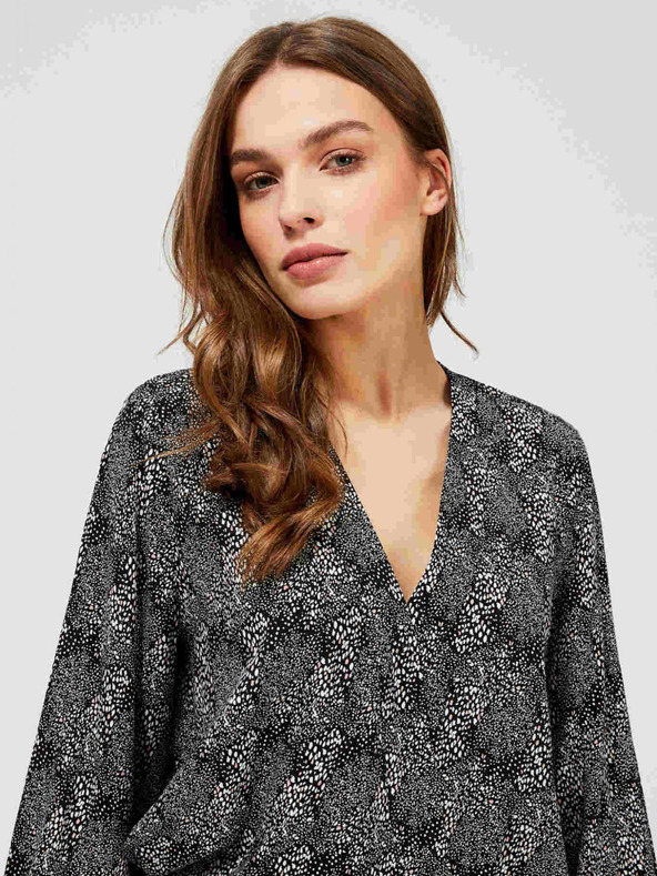 Moodo Moodo Šedo-čierna dámska blúzka s malým vzorom a mašľou