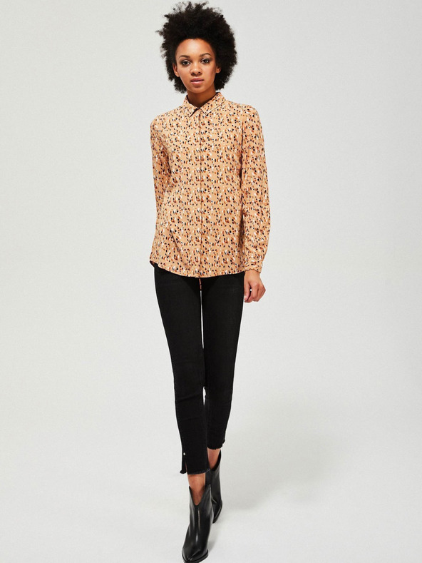 Moodo Hnedá vzorovaná elastická košeľa Moodo