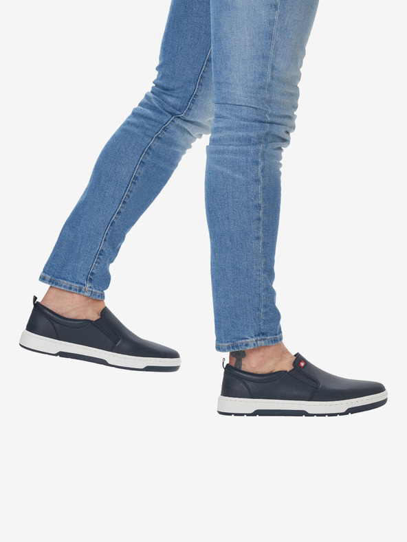 Rieker Tmavomodré pánske kožené slip on tenisky Rieker
