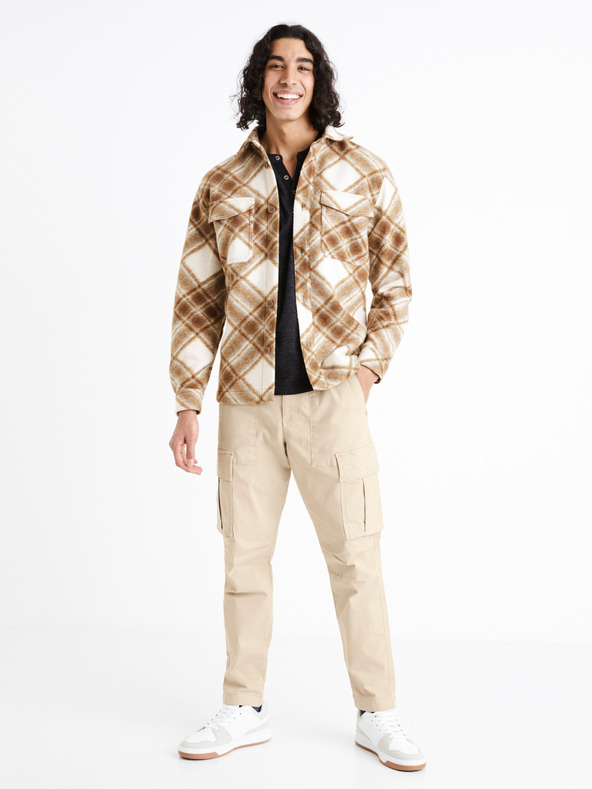 Celio Béžové pánske cargo nohavice Celio Dogo