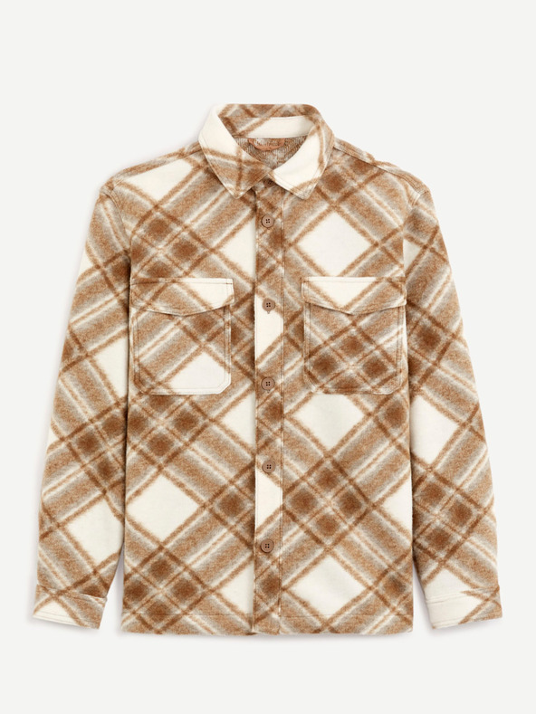 Celio Krémovo-hnedá pánska kockovaná košeľa Celio Caima