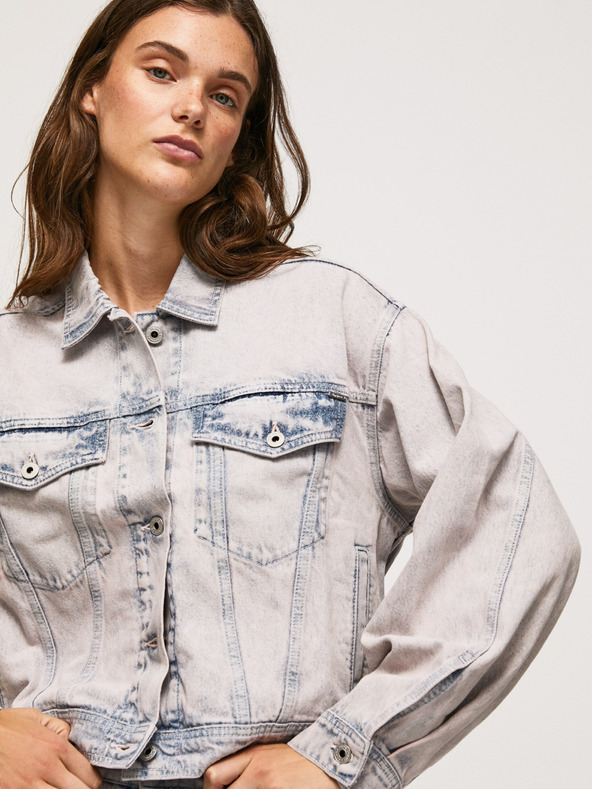 Pepe Jeans Modro-biela dámska džínsová bunda nadmernej veľkosti Pepe Jeans Turner Rose