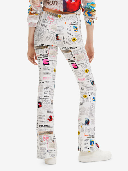 Desigual Biele dámske vzorované nohavice Desigual Newspaper