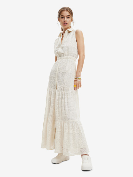 Desigual Desigual Moon krémové dámske košeľové maxi šaty