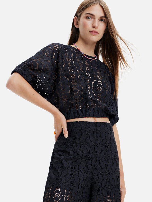 Desigual Čierny dámsky čipkovaný top Desigual Lucca