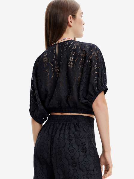 Desigual Čierny dámsky čipkovaný top Desigual Lucca