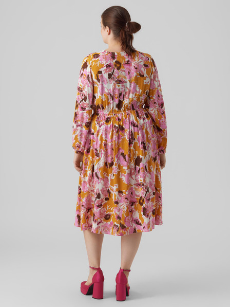 Vero Moda Curve Ružové dámske vzorované šaty VERO MODA CURVE Lis