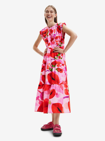 Desigual Desigual Tulip-Lacroix Ružové dámske vzorované maxi šaty