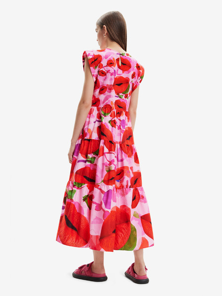 Desigual Desigual Tulip-Lacroix Ružové dámske vzorované maxi šaty