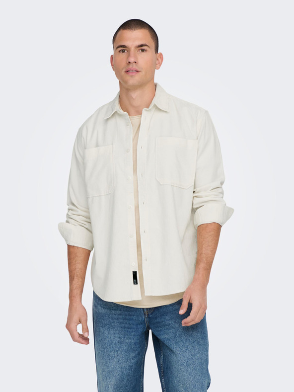 ONLY & SONS Krémová pánska manšestrová vrchná košeľa ONLY & SONS Alp