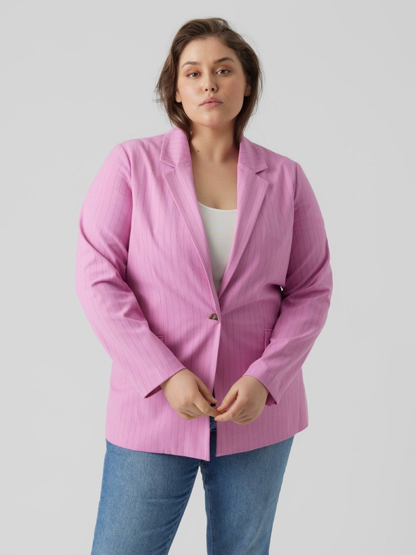 Vero Moda Curve Ružová dámska pruhovaná bunda VERO MODA CURVE Listakia