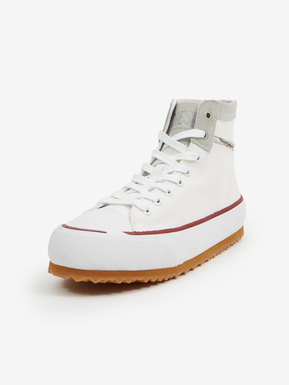 Diesel Biele pánske členkové tenisky so semišovými detailmi Diesel