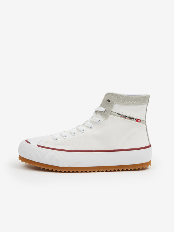 Diesel Biele pánske členkové tenisky so semišovými detailmi Diesel