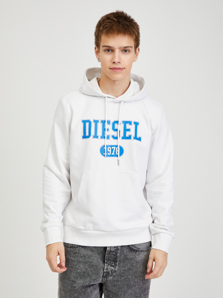 Diesel Biela pánska mikina s kapucňou Diesel