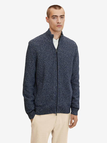 Tom Tailor Tmavomodrý pánsky žíhaný sveter na zips Tom Tailor