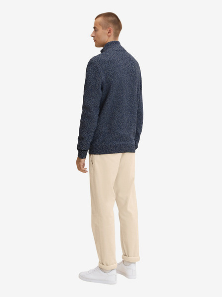 Tom Tailor Tmavomodrý pánsky žíhaný sveter na zips Tom Tailor