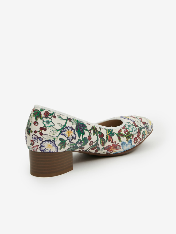 Rieker Biele dámske kožené kvetinové lodičky Rieker