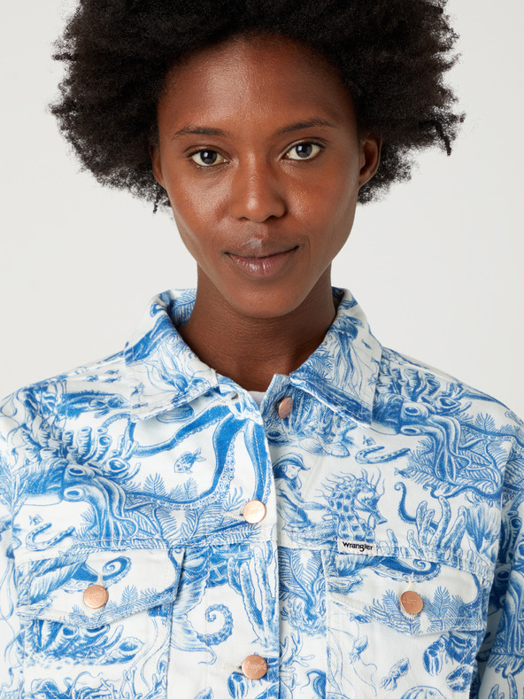 Wrangler Bielo-modrá dámska vzorovaná džínsová bunda Wrangler