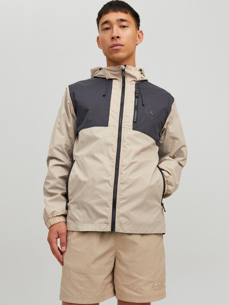 Jack & Jones Krémová pánska ľahká bunda Jack & Jones Filo s kapucňou