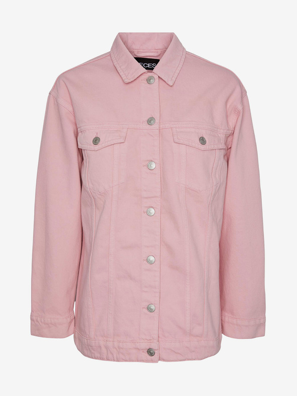 Pieces Ružová dámska nadrozmerná džínsová bunda Pieces Tika