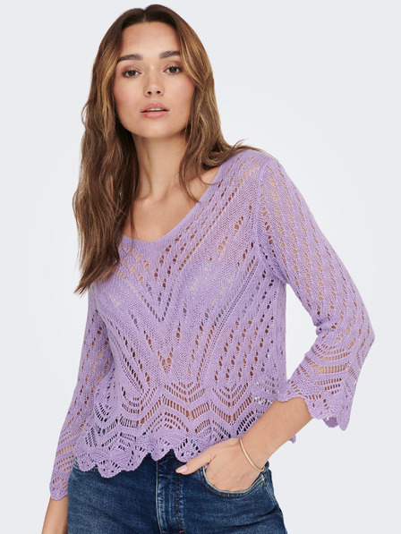 Jacqueline de Yong Fialový vzorovaný crop top sveter s 3/4 rukávom JDY New