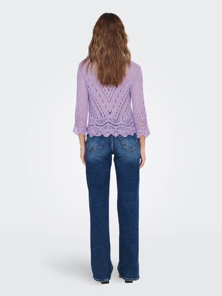 Jacqueline de Yong Fialový vzorovaný crop top sveter s 3/4 rukávom JDY New