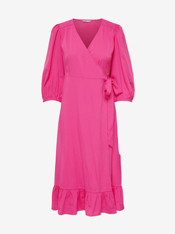 ONLY Tmavoružové dámske saténové zavinovacie midi nohavice ONLY Olivia