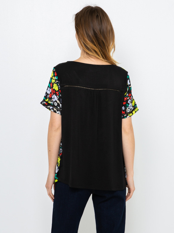 CAMAIEU Žlto-čierne kvetované tričko CAMAIEU