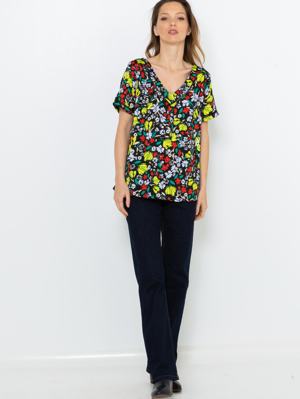 CAMAIEU Žlto-čierne kvetované tričko CAMAIEU