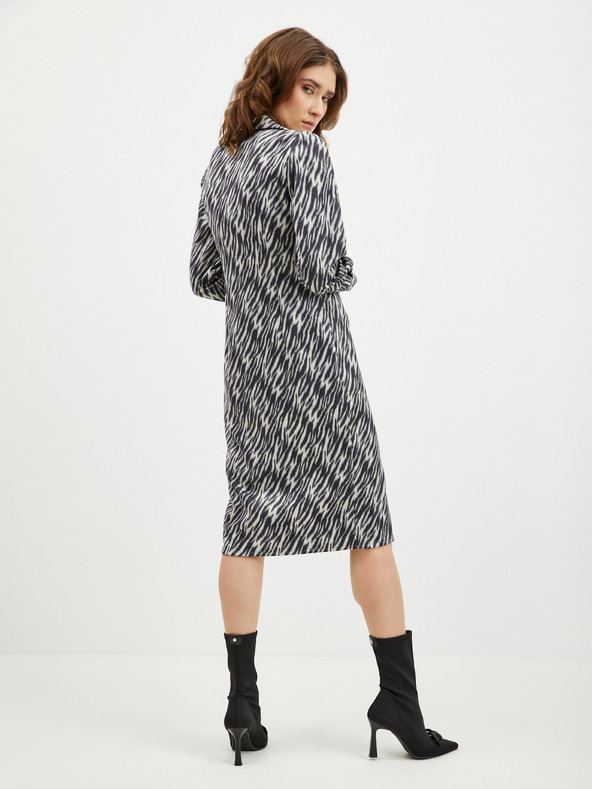 Orsay Béžovo-čierne dámske vzorované košeľové šaty v semišovom prevedení