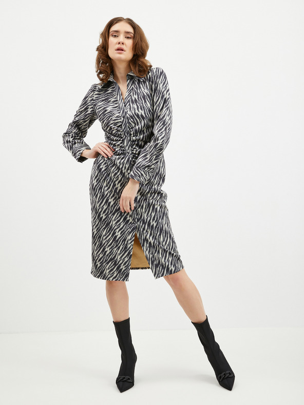 Orsay Béžovo-čierne dámske vzorované košeľové šaty v semišovom prevedení