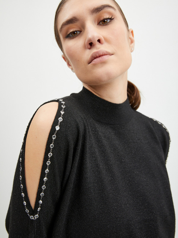 Orsay Čierny dámsky svetrík s prieramkami ORSAY