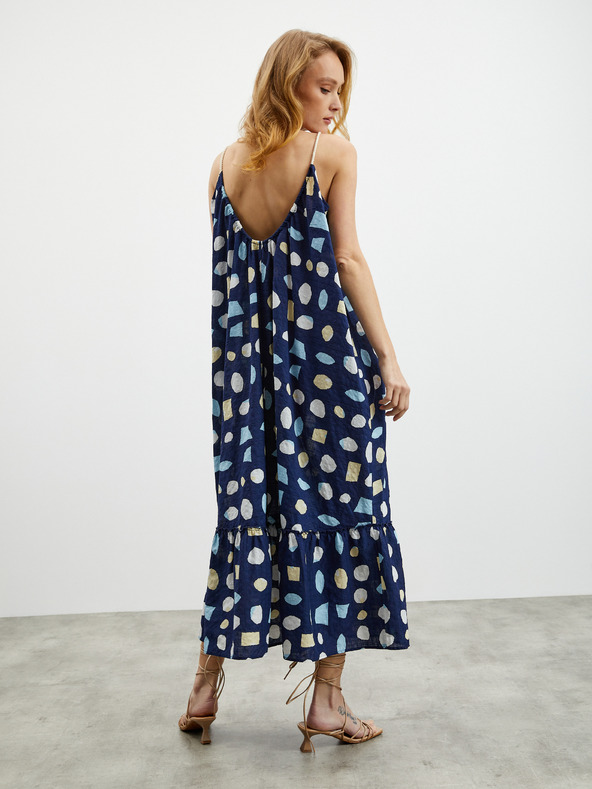 ZOOT.lab Tmavomodré dámske vzorované maxi šaty s volánom ZOOT.lab Grete