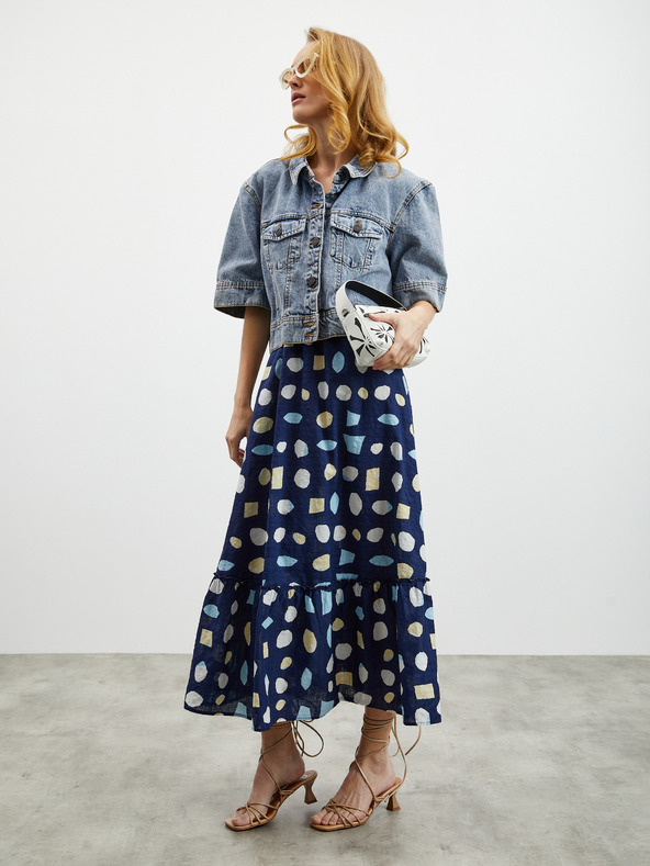 ZOOT.lab Tmavomodré dámske vzorované maxi šaty s volánom ZOOT.lab Grete