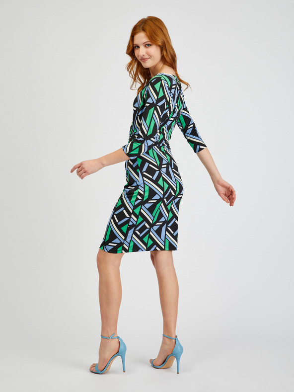 Orsay Zeleno-čierne dámske šaty so vzorovanými rukávmi ORSAY
