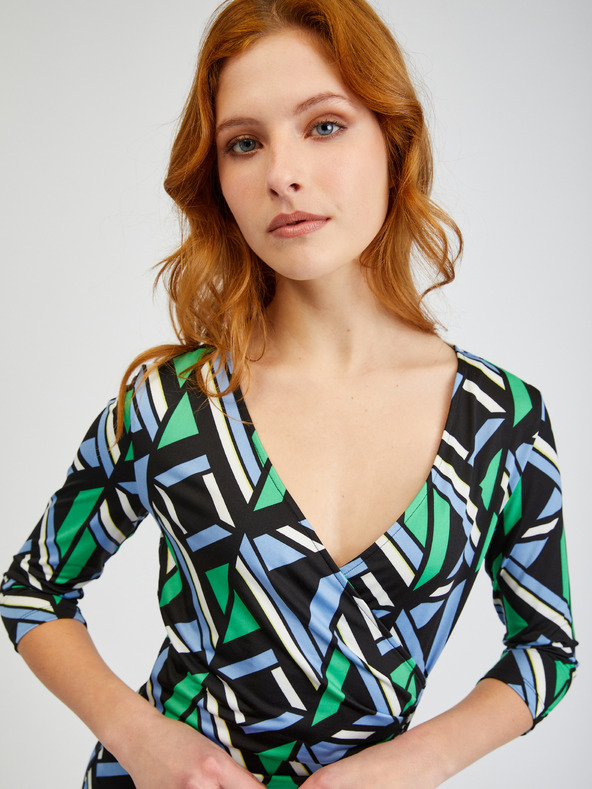 Orsay Zeleno-čierne dámske šaty so vzorovanými rukávmi ORSAY