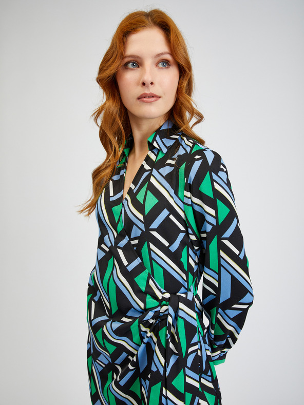 Orsay Zeleno-čierne dámske vzorované zavinovacie šaty ORSAY