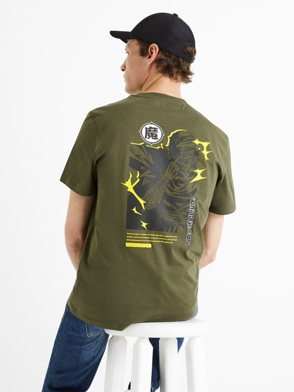Celio Zelené pánske bavlnené tričko Celio Dragon Ball Z