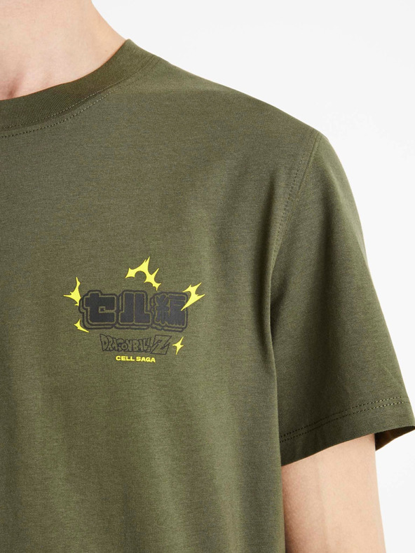 Celio Zelené pánske bavlnené tričko Celio Dragon Ball Z