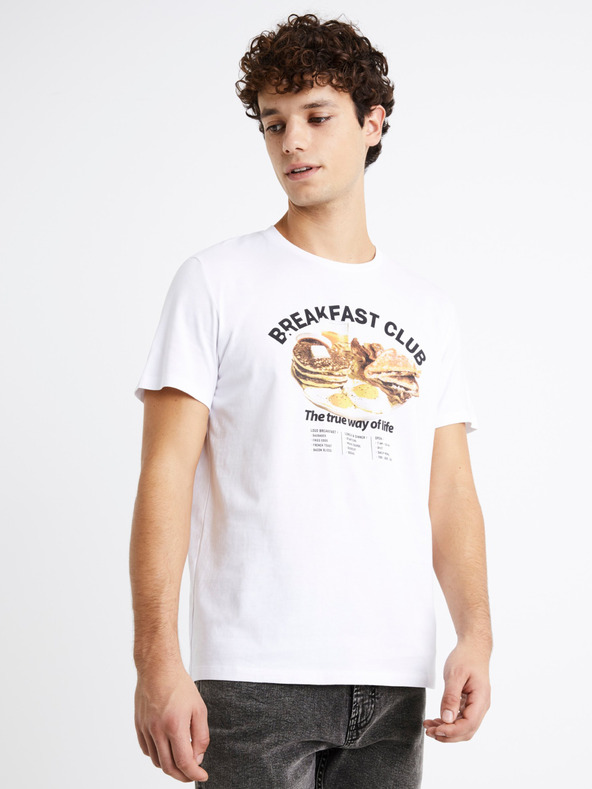 Celio Biele pánske tričko s potlačou Celio Debreaki